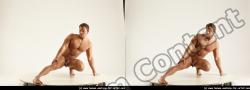 Nude Man White Muscular Short Brown 3D Stereoscopic poses Realistic